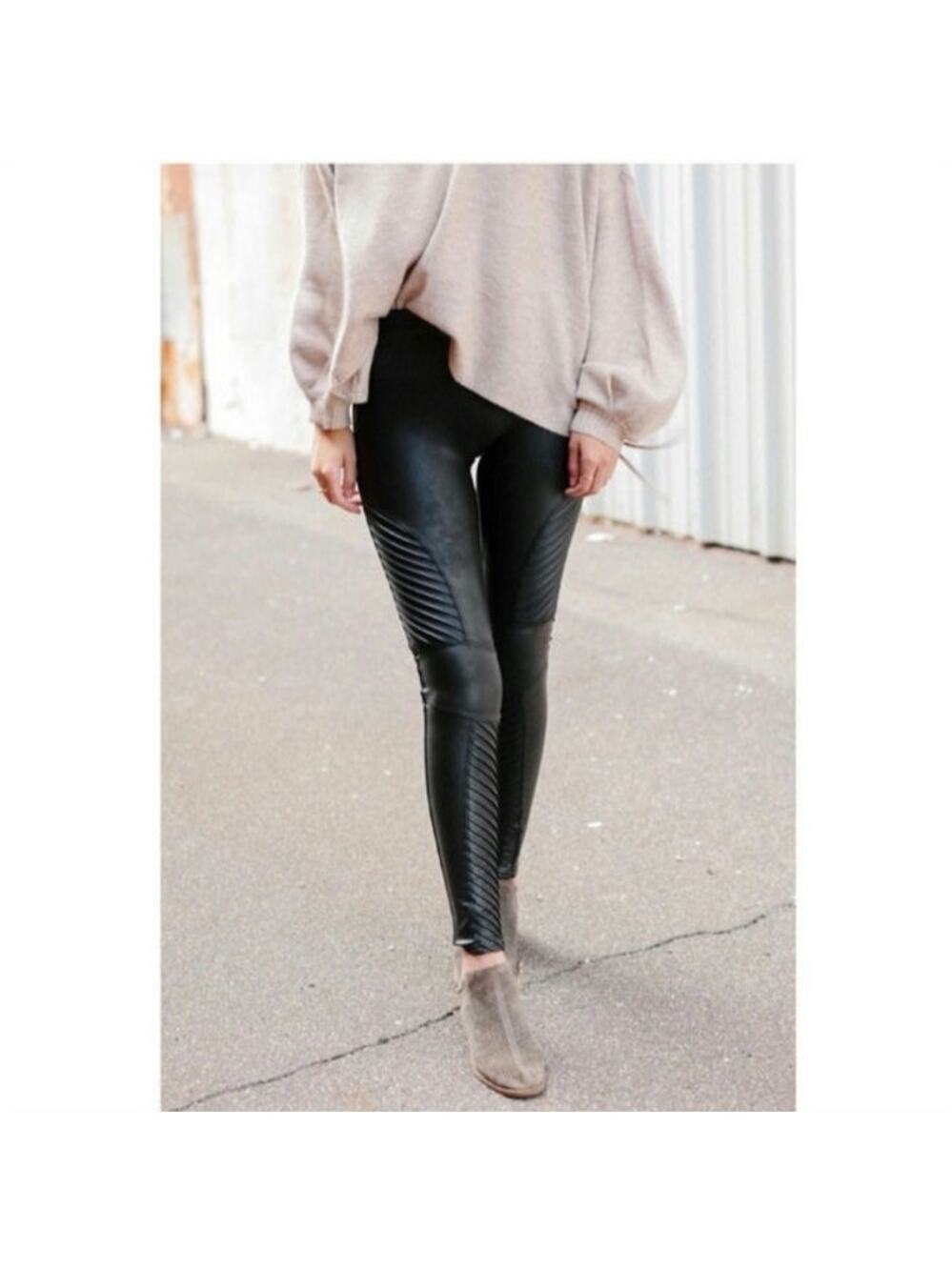 SPANX Black Faux Leather Moto Leggings Size Small